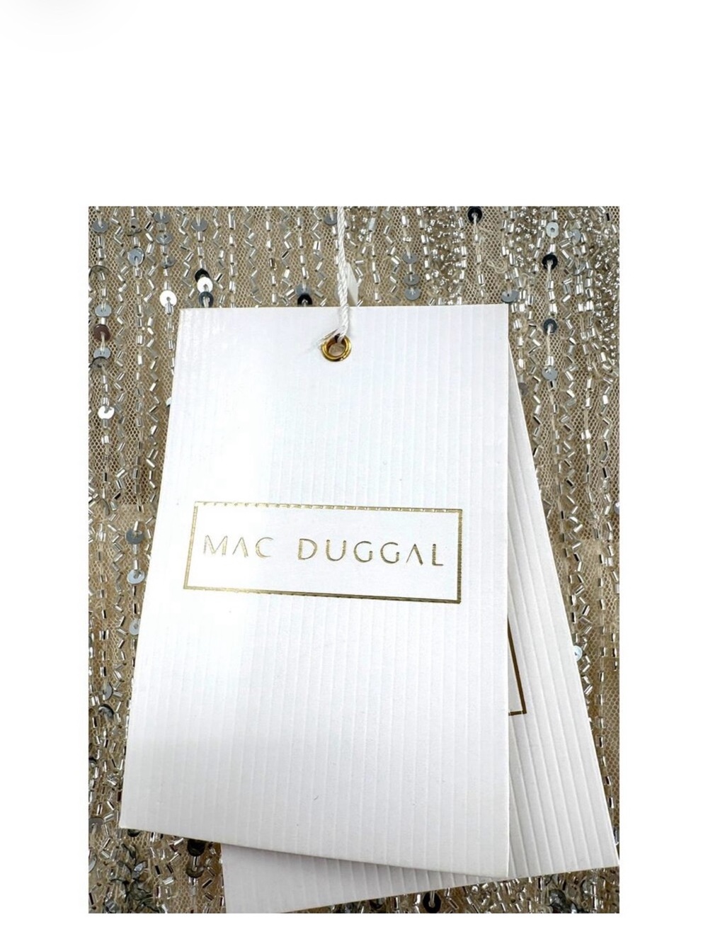 MAC DUGGAL Dress Size 4 Long Sleeve Sequin Cocktail NEW Mini Cream Silver - Picture 4 of 7